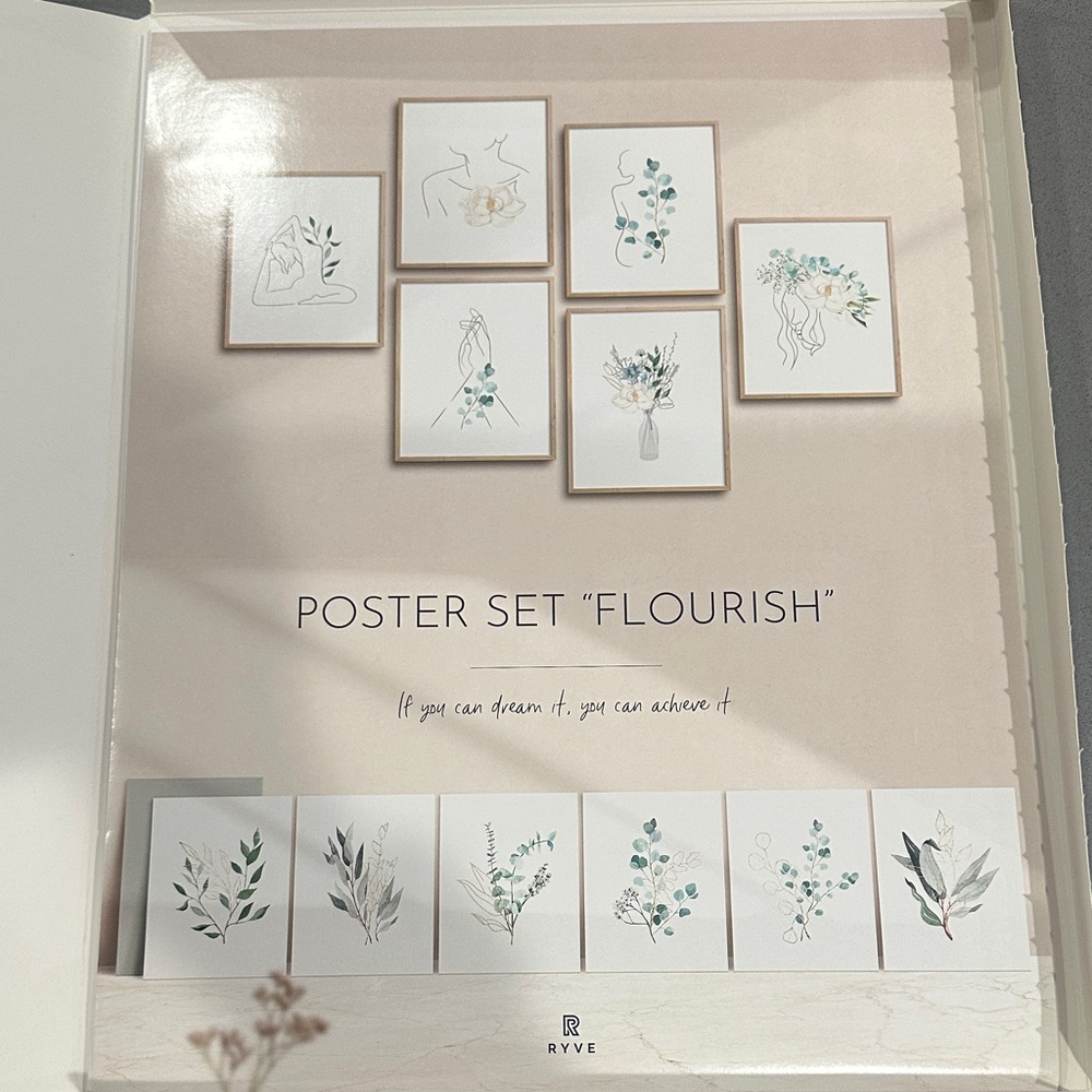 'Flourish' Art Poster Set in Cream and Green